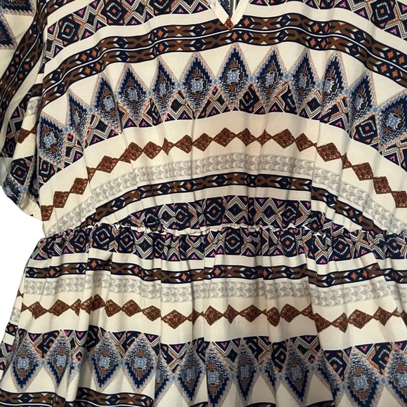 Shein Curve 1XL Aztec Print Dress Short Sleeve V Neck Boho Casual - Picture 3 of 5